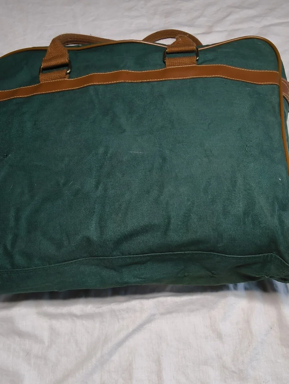 Vintage Ralph Lauren Polo Canvas Briefcase Laptop Bag Green Brown Leather Trim